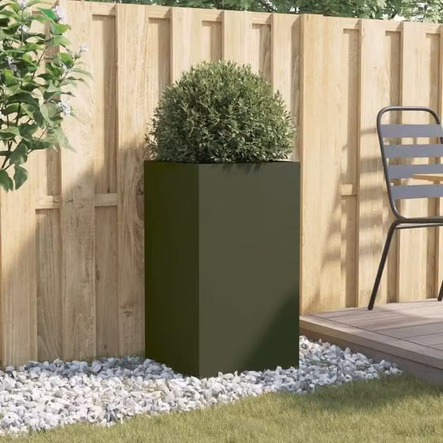 Berkfield Home Steel Planter Tub, Green, W/D/H: 42 x 38 x 75 cm