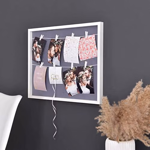 Nielsen Design Rustic Wood Photo Collage Frame in White and Grey for 8 Pictures 10x15 cm with Hanging Clothesline and Clips – 2