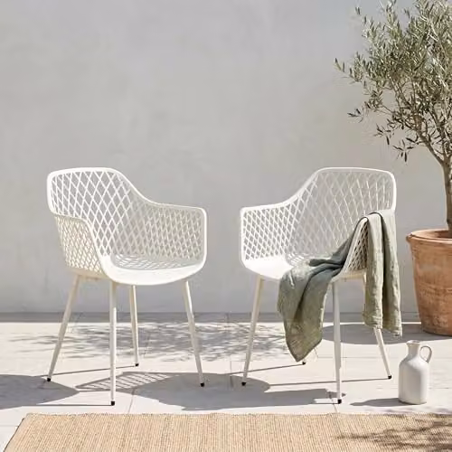 Core Products Sunray Outdoor Dining Chairs Set of 2, Geometric Lattice Armchairs with Matt Steel Powder-Coated Legs in White or Green – 3