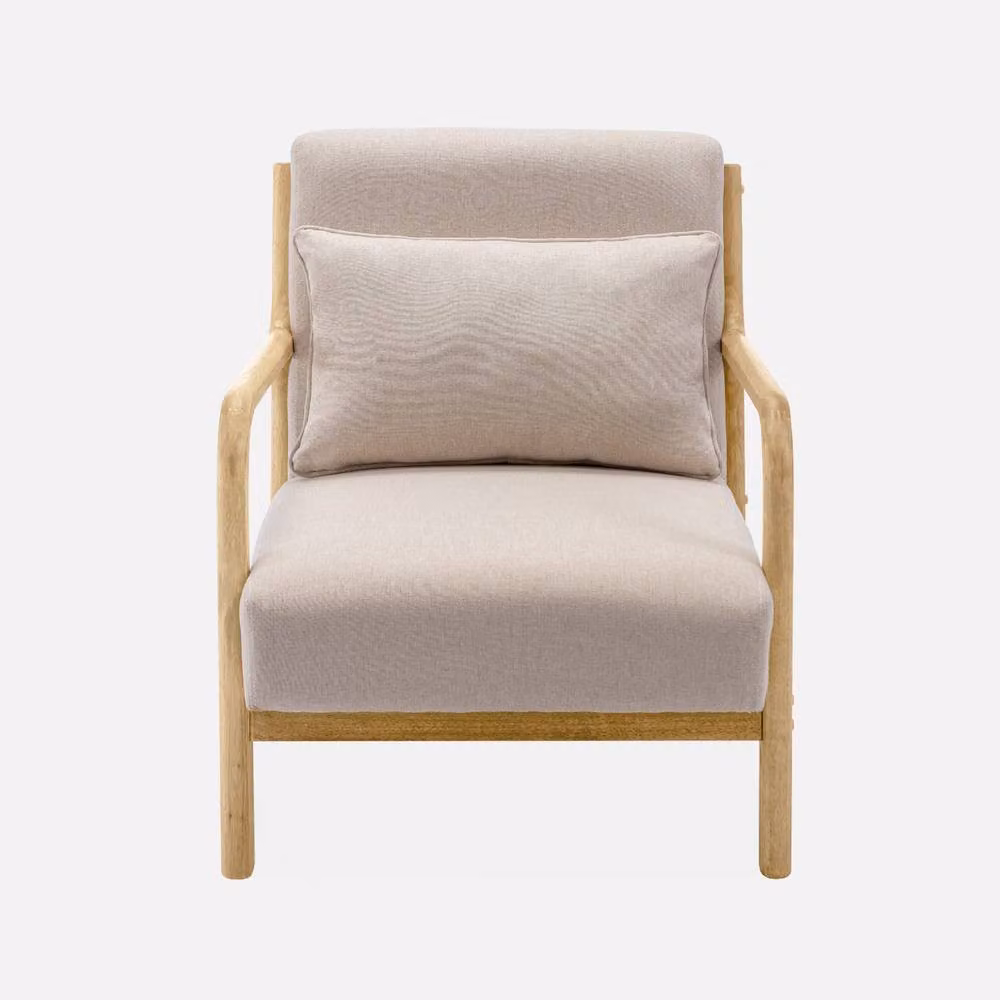 sweeek Scandi-style Wooden Armchair with Beige Fabric Cushion and Solid Wood Frame – 2