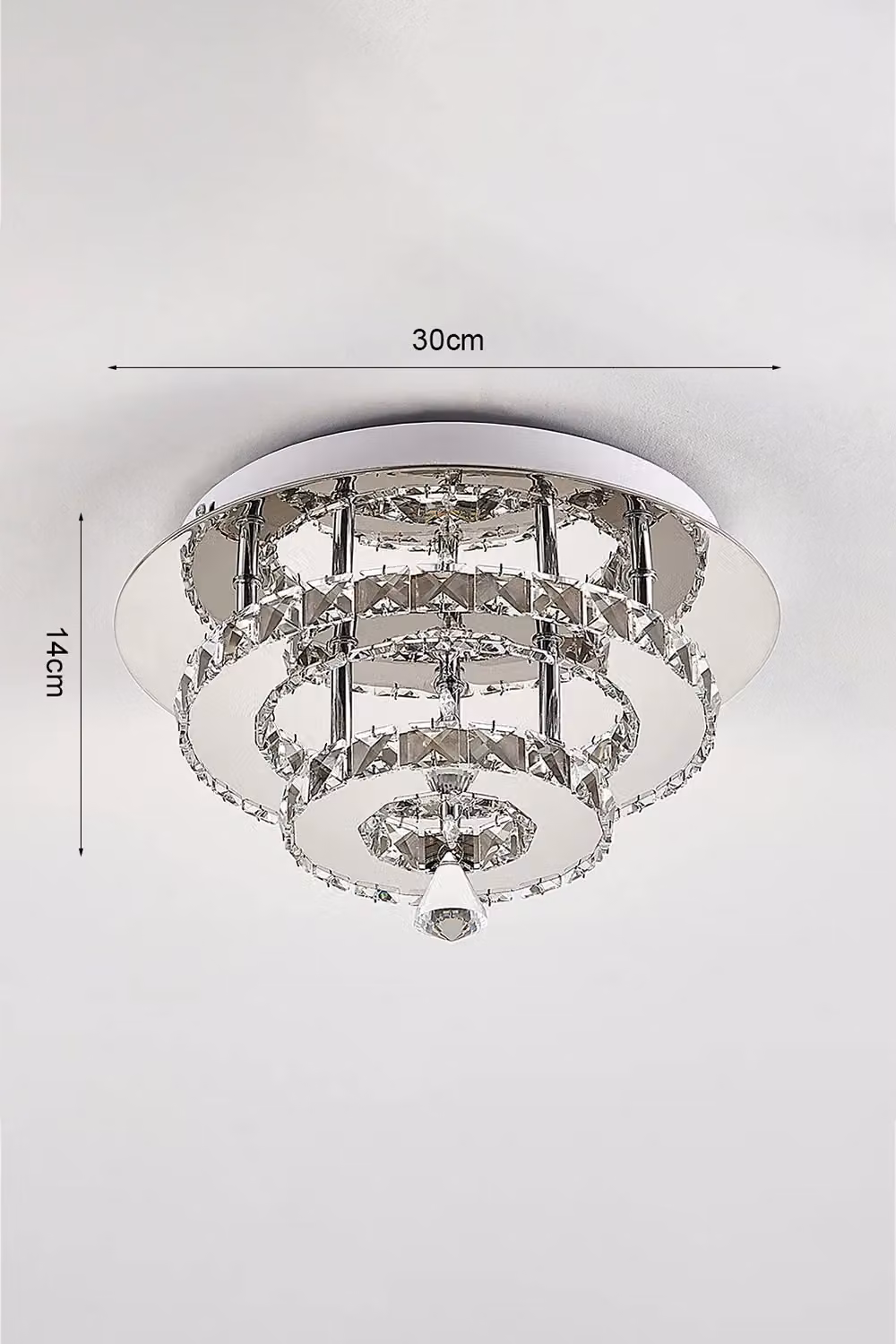 Living and Home Crystal Double-Layer Round LED Ceiling Light in Silver and Chrome with Cool White Light – 3