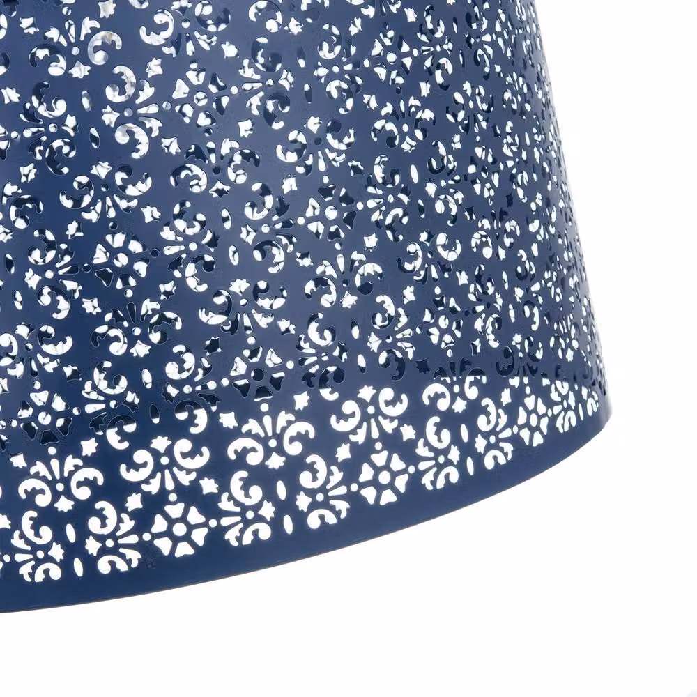 Happy Homewares Moroccan Designed Midnight Blue Metal Pendant Shade with Floral Decor, Diameter: 40 cm – 2