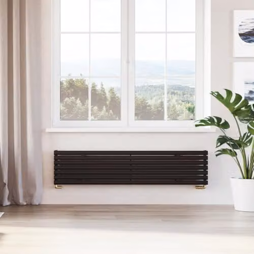 UK Radiators Omeara Axis Black Elliptical Tube Horizontal Designer Single Panel Radiator W: 1800 cm, H: 40.6 cm – 3
