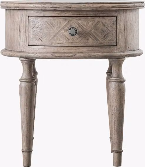Perch & Parrow Juno Round Wood Side Table in Beige and Brown