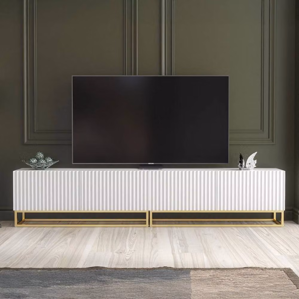 FORGEVIO Modern White Metal TV Unit and Media Sideboard Cabinet – 2