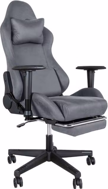 Levede Grey Fabric Gaming Chair for Adults with Headrest, Lumbar Support and Footrest