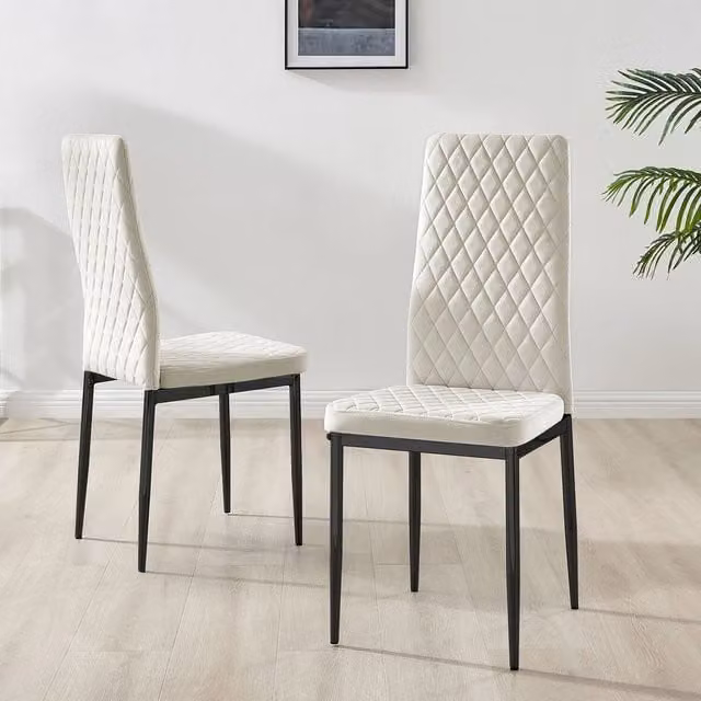 FurnitureboxUK Set of 4 Milan Velvet Dining Chairs with Black Legs in Cream