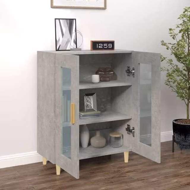 Berkfield Home Modern Sideboard in Grey with Glass and MDF, W/D/H: 69.5 x 34 x 90 cm