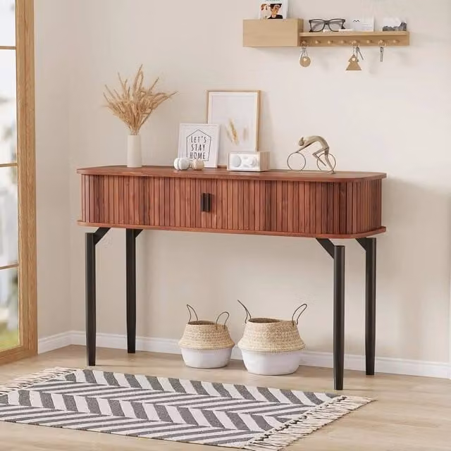 VOGREX Brown Wooden Console Table with Storage Sliding Door, W/D/H: 120 x 45 x 78.74 cm