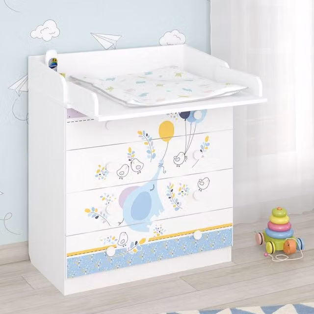 Shefa Line 800 Kids Changing Dresser Elephant With Balloon in White and Multicolour