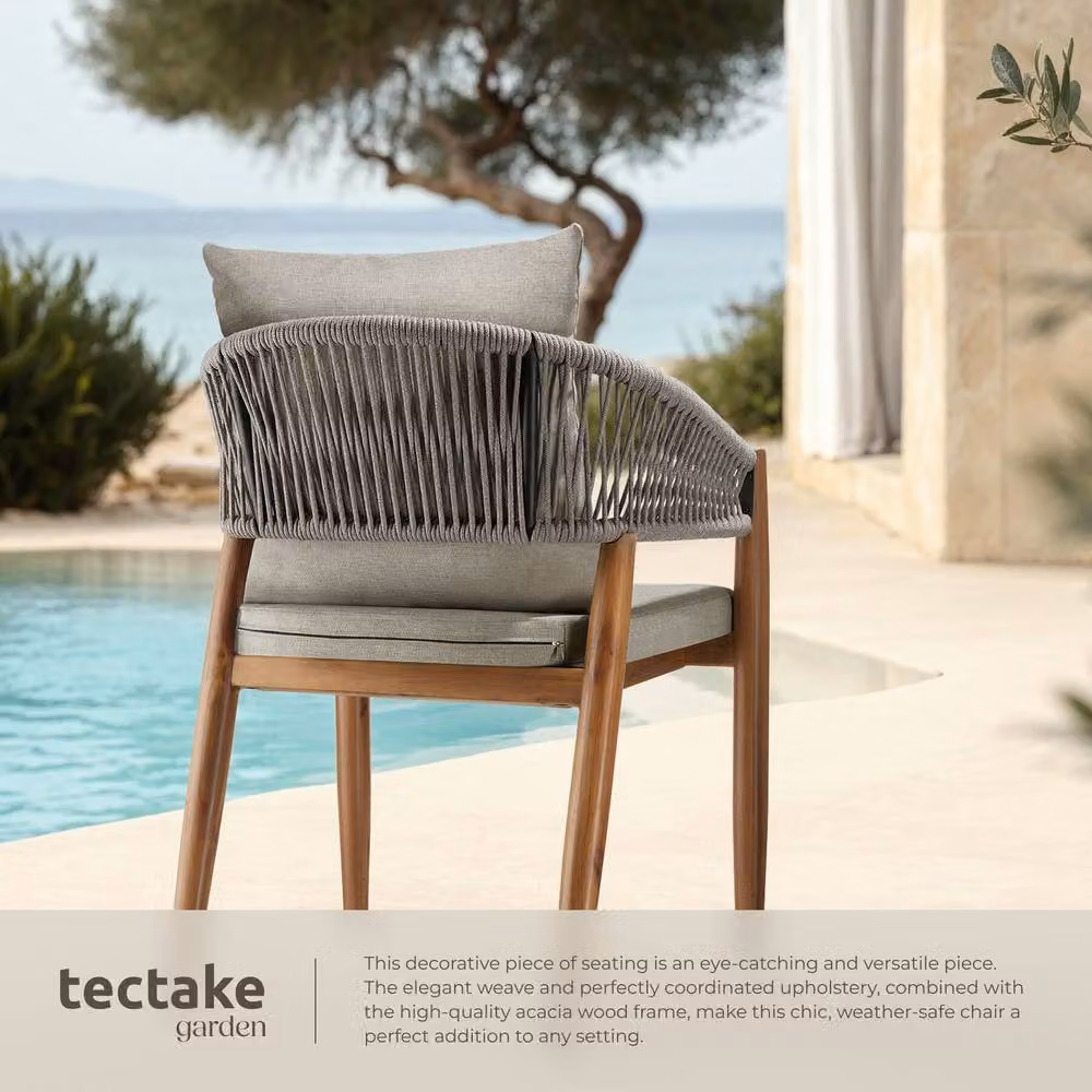 tectake Manacor Garden Chair Set for 6 People in Beige with Acacia Wood and Cushions – 4