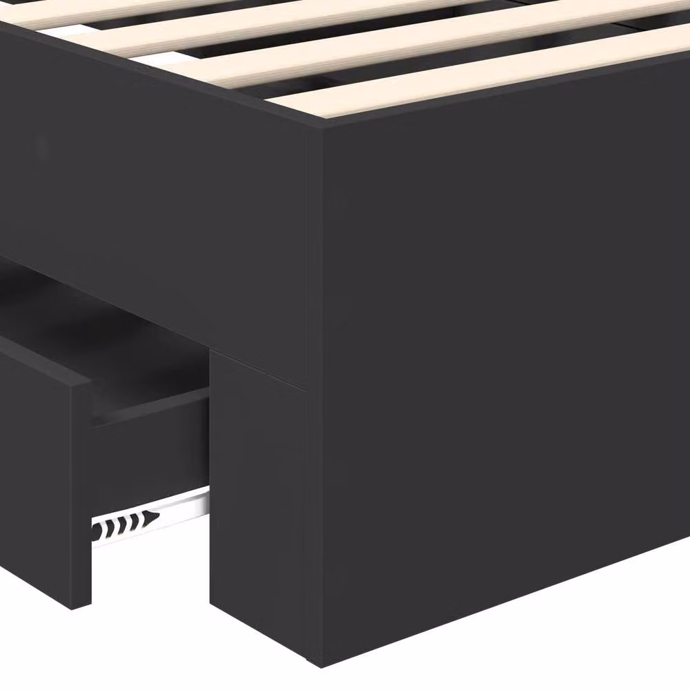 Berkfield Home Modern Bed Frame with Headboard in Black, Engineered Wood, W/D/H: 190 x 70 x 32 cm – 5