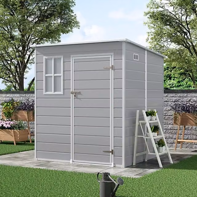 Breeins Grey Garden Storage Shed with Window and Pent Sloping Roof