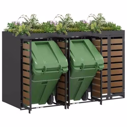 vidaXL Wheelie Bin Storage for 3 Bins, Steel, Anthracite, W/D/H: 121.5 x 42.6 x 204.0 cm