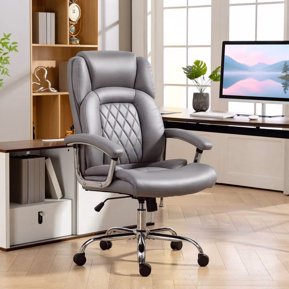 STILVORA Grey Executive Office Chair with Headrest and Synthetic Leather Swivel Seat – 2