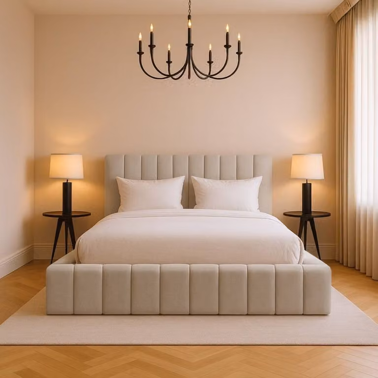 Desire Deco Kingston Modern Upholstered Storage Bed in Light Beige, Single, W/D/H: 90 x 190 cm