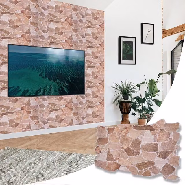 NOVECRAFTO 3D PVC Wall Panels with Stone Look Effect in Beige and Brown, W: 96 cm, H: 48 cm