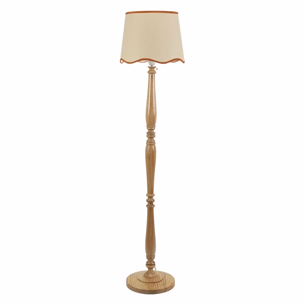 ValueLights Victoria Wood Candlestick Floor Lamp with Burnt Orange Linen Scallop Trim Tapered Shade – 2