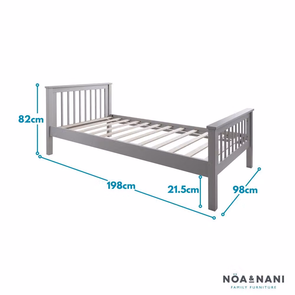 Nöa and Nani Hampshire Single Bed Frame in Silk Grey, Solid Pine Wood, W/D/H: 90 x 190 cm – 2