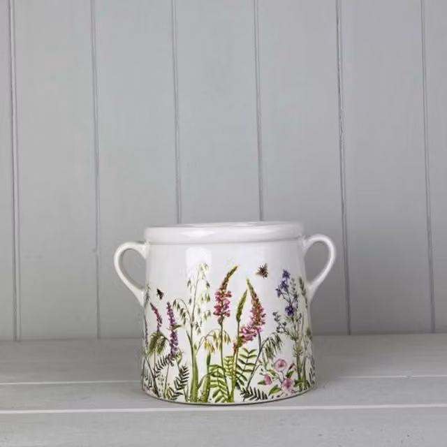 KDMD Rustic White Floral Ceramic Tabletop Pot