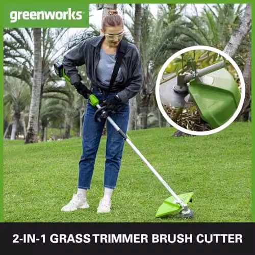 Greenworks 48V (2x24V) Cordless Strimmer with 40cm Cutting Width and Bump Feed Dual Nylon Line, Green, Black and Grey – 2