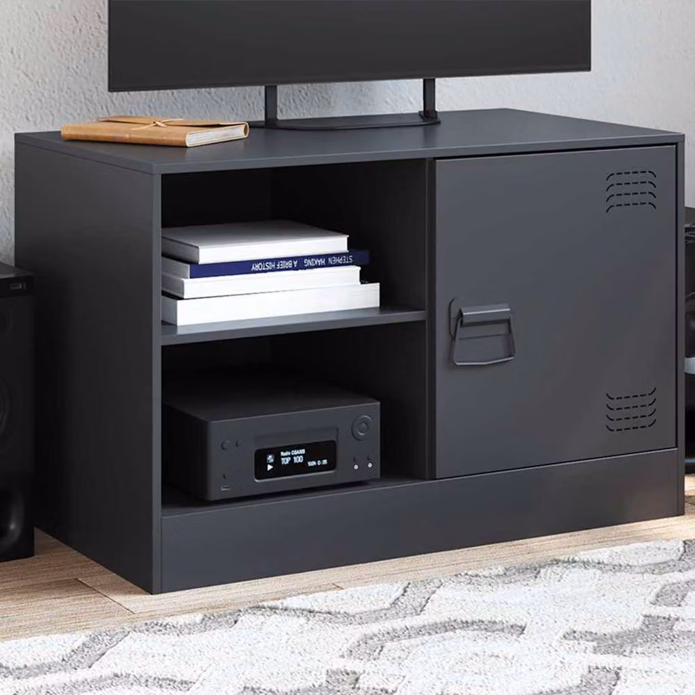 Berkfield Home Industrial Black Matt Metal TV Cabinet W: 67 cm, D: 39 cm, H: 44 cm – 2
