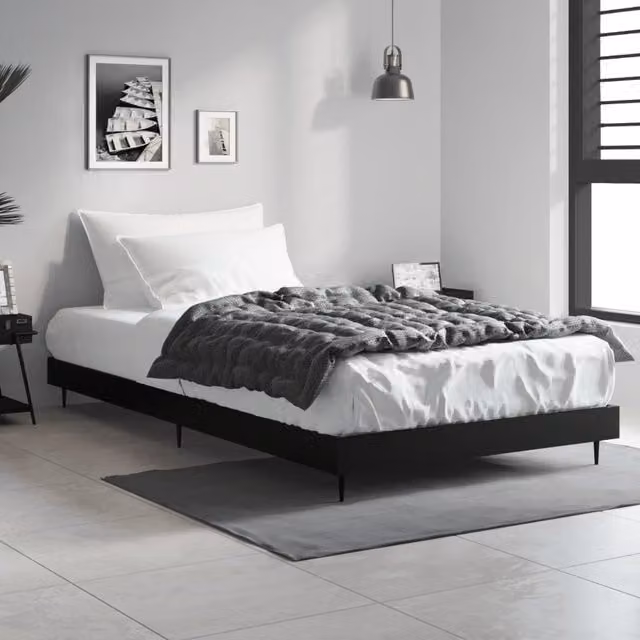 Berkfield Home Black Engineered Wood Bed Frame W: 90 cm, D: 200 cm – 1