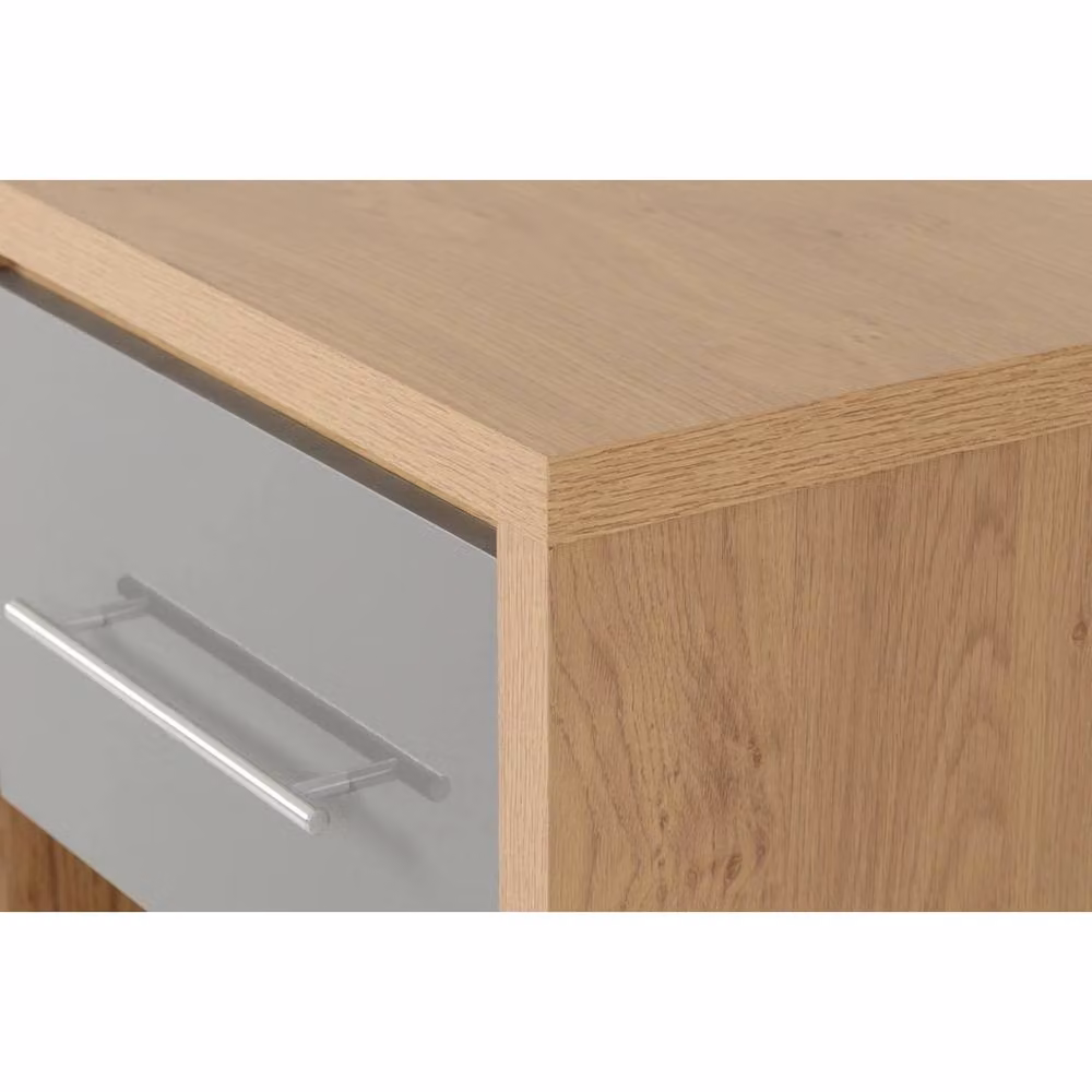 FORGEVIO Grey Gloss 1 Drawer Bedside Cabinet in Light Oak, W/D/H: 38.5 x 18.5 x 40.5 cm – 2