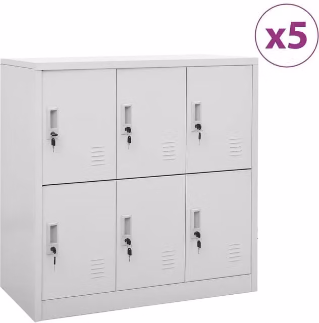 Berkfield Home 5-Piece Metal Locker Cabinet Set in Light Grey, W/D/H: 90 x 45 x 92.5 cm