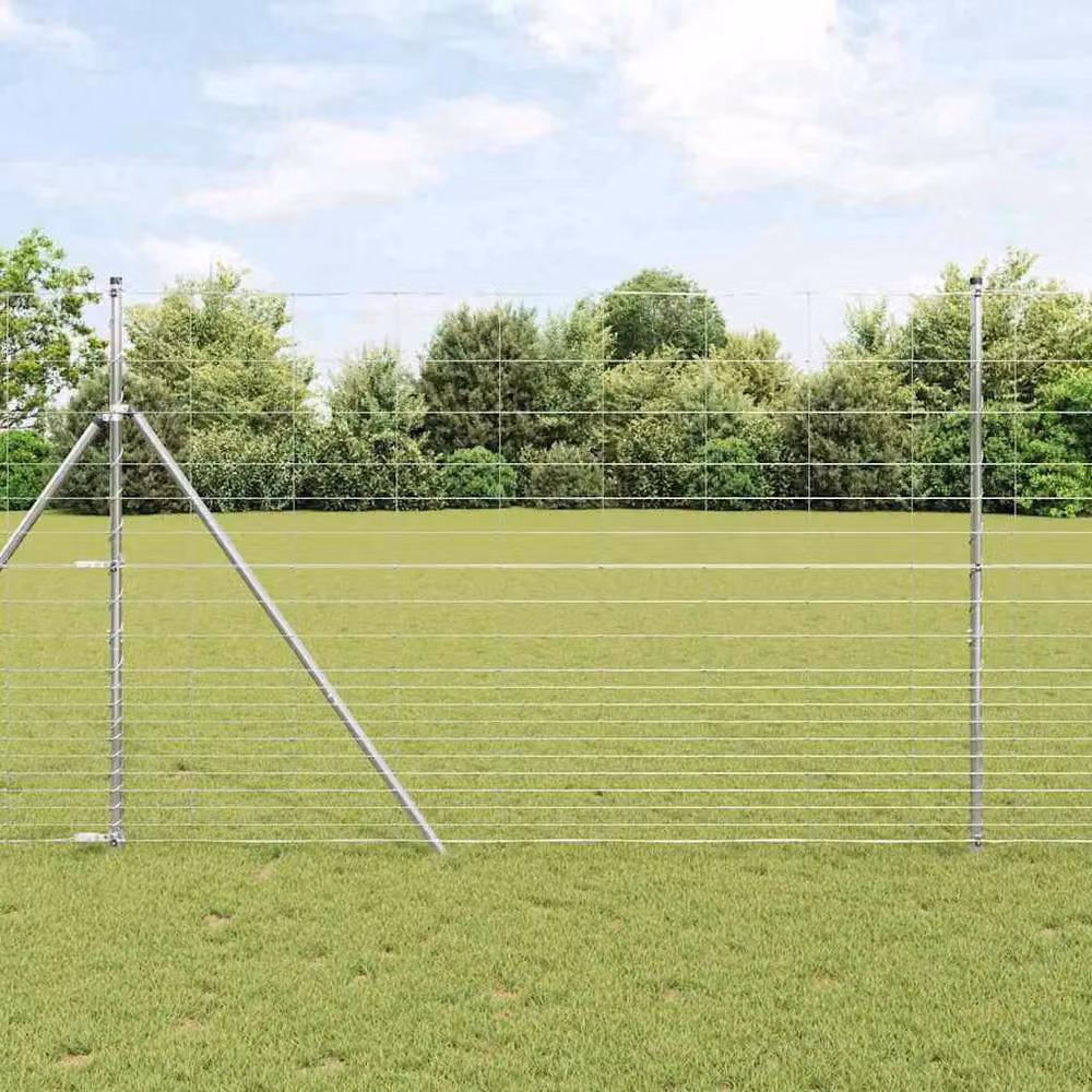 Berkfield Home Modern Field Fence in Silver Galvanised Steel, W: 25 m, H: 1.6 m – 2