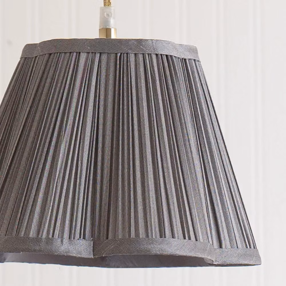 ValueLights Loralei Grey Pleated Faux Silk Easy Fit Cone Lamp Shade with LED Bulb – 3