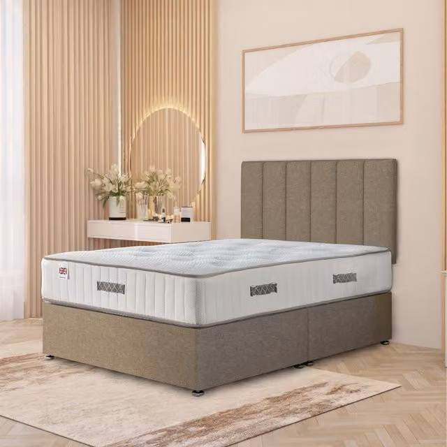 Somnior Beds Ltd Austin Linen Fabric Storage Divan Bed with Hybrid Orthopaedic Mattress and Drawers, Beige, W/D: 90 x 190 cm