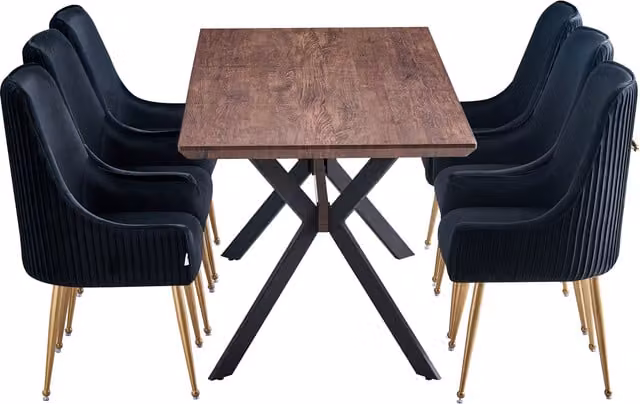 Life Interiors Soho Blaze LUX Extendable Dining Set with 6 Chairs in Black, Gold and Brown