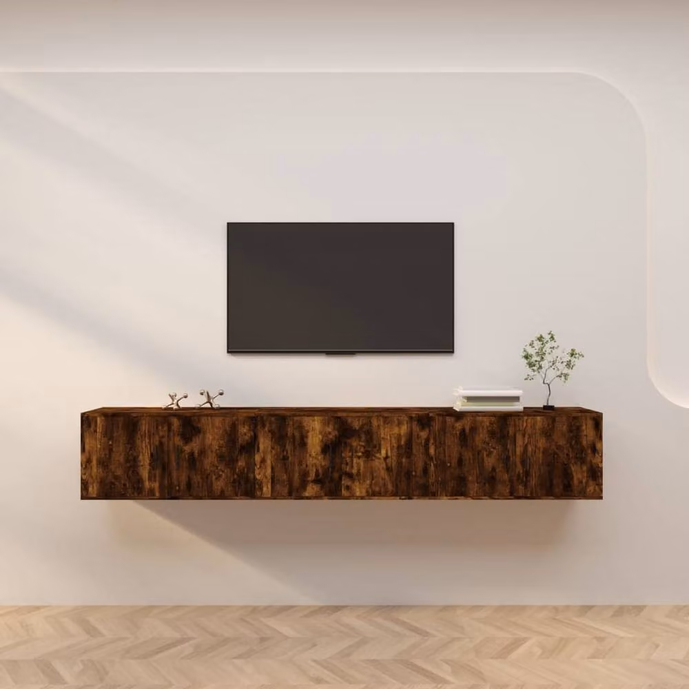 Berkfield Home Classic Wall-Mounted TV Cabinet Set of 3 in Smoked Oak Brown, W: 80 cm, D: 34.5 cm, H: 40 cm – 2