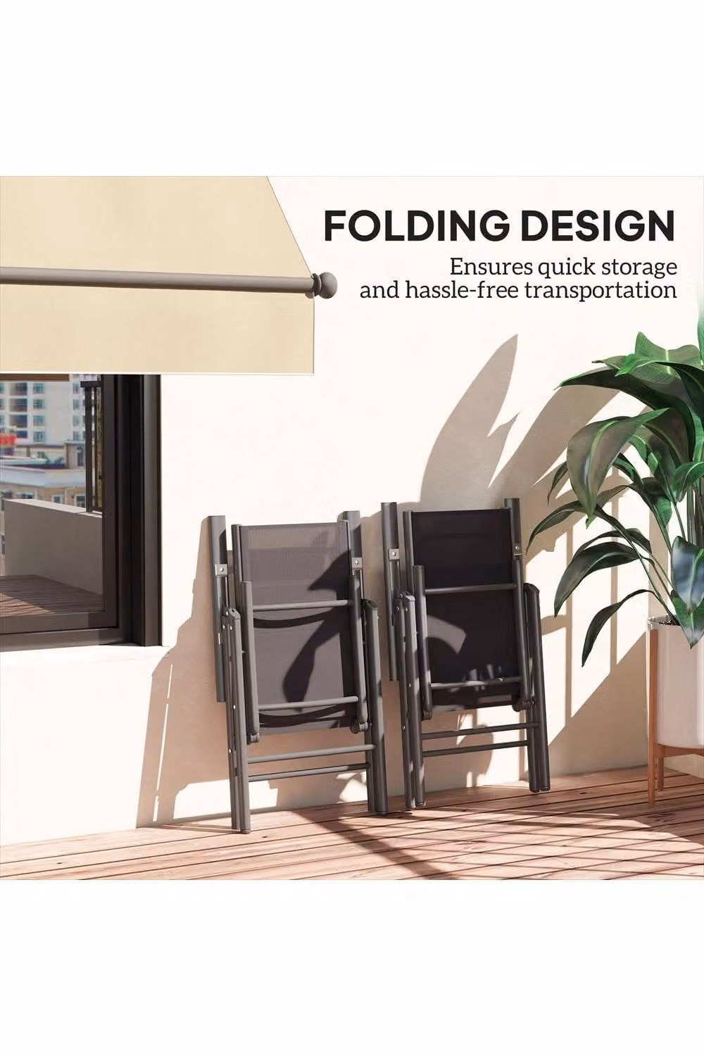 ERGOVEXA Set of 2 Folding Garden Chairs in Dark Grey with Armrests and Powder Coated Aluminium Frame – 3