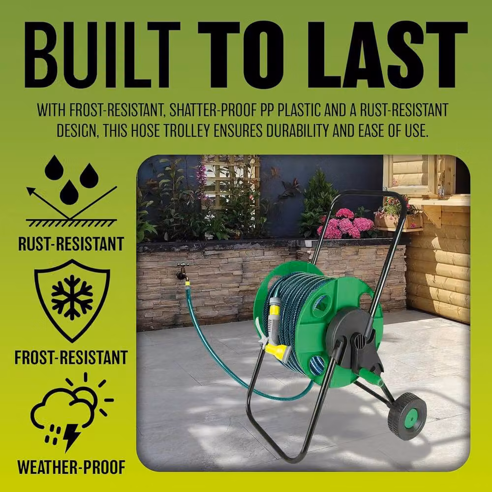 BARGAINS-GALORE Portable Freestanding Garden Hose Reel for up to 45m Hose, Green and Multicolour – 3