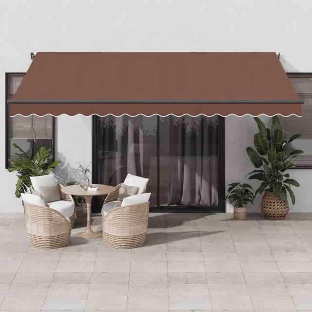 Berkfield Home Manual Retractable Aluminium Awning with LEDs, Brown, W: 450 cm, D: 350 cm