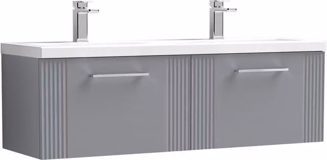 Balterley Wall Hung 2 Drawer Vanity Unit with 2 Ceramic Basins, Satin Grey