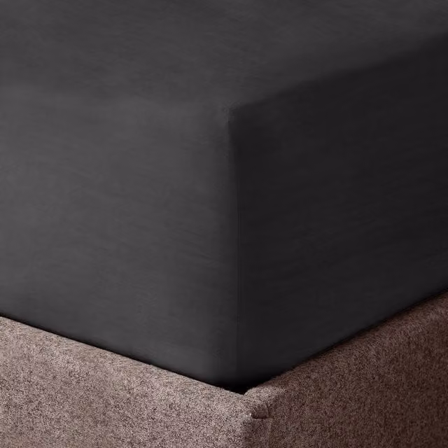 Velosso Washed Linen Look Fitted Sheet in Charcoal Grey, Single, W: 90 cm x L: 200 cm
