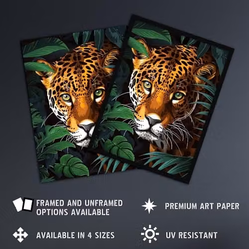 Artery8 Jaguar in Jungle Plants Wall Art Poster Print, Multicolour, 46 x 61 cm – 2