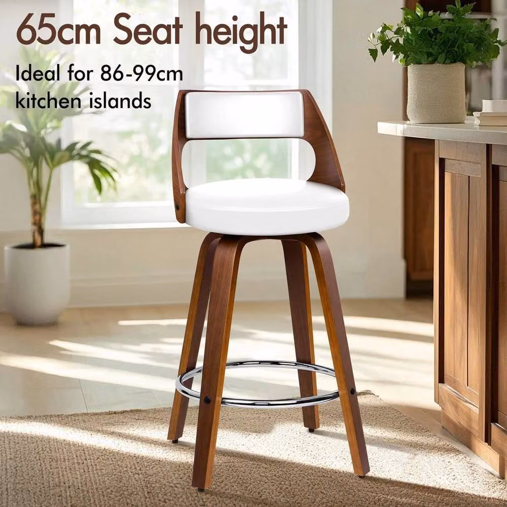 FORGEVIO Set of 2 Modern Brown Wooden Swivel Bar Stools with Footrest – 2
