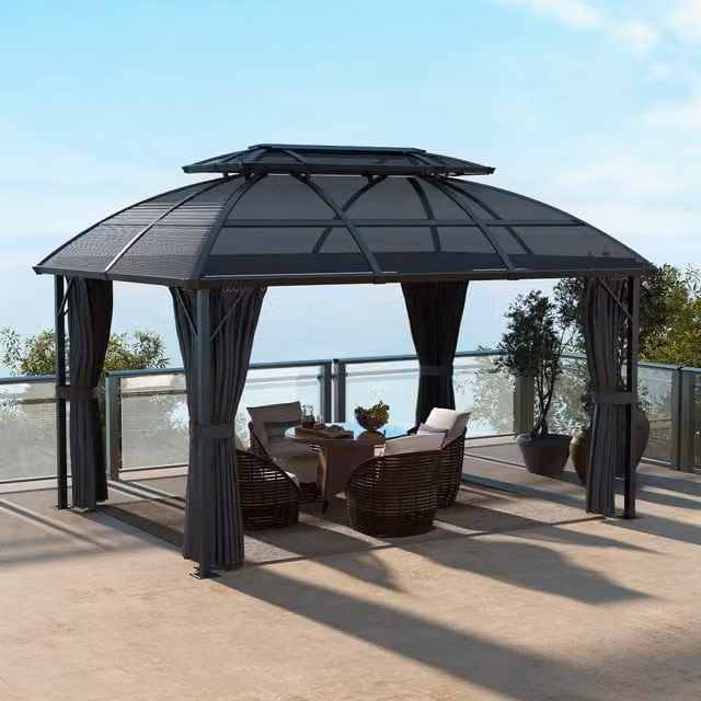 Outsunny Polycarbonate Double Roof Gazebo in Black and Grey