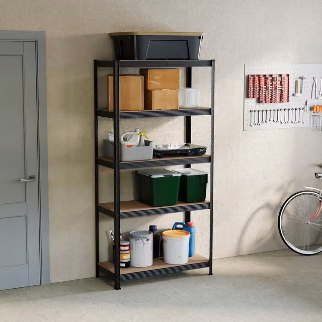 Vida Designs Black Industrial Corner Shelving Unit with Adjustable Metal and MDF Shelves, Height: 180 cm