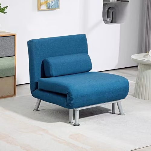 HOMCOM Blue 3-in-1 Convertible Folding Sofa Bed Chair with Armrests and Metal Frame, W/D/H: 75 x 75 x 70 cm – 2
