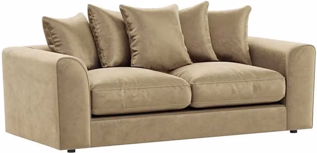Furnishings For Less UK Brooklyn 3 Seater Sofa in Beige Plush Velvet Fabric with Scatter Back – 1