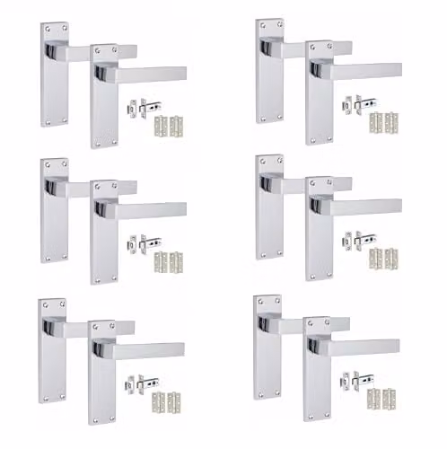 Golden Grace Straight Delta Latch Door Handles in Polished Chrome, 6 Sets