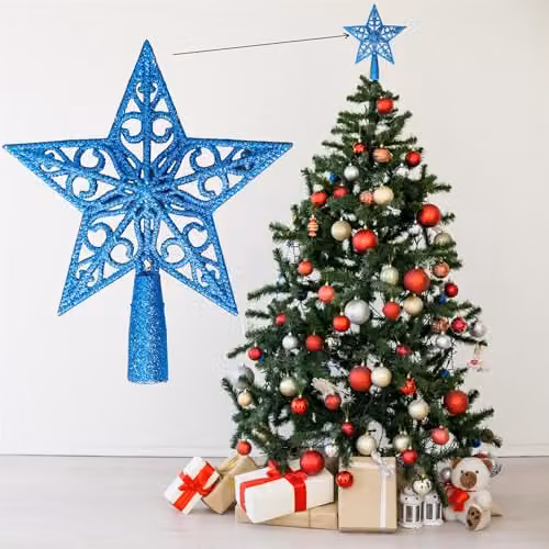 Shatchi Blue Glitter Star Christmas Tree Topper, 14.5 cm – 3