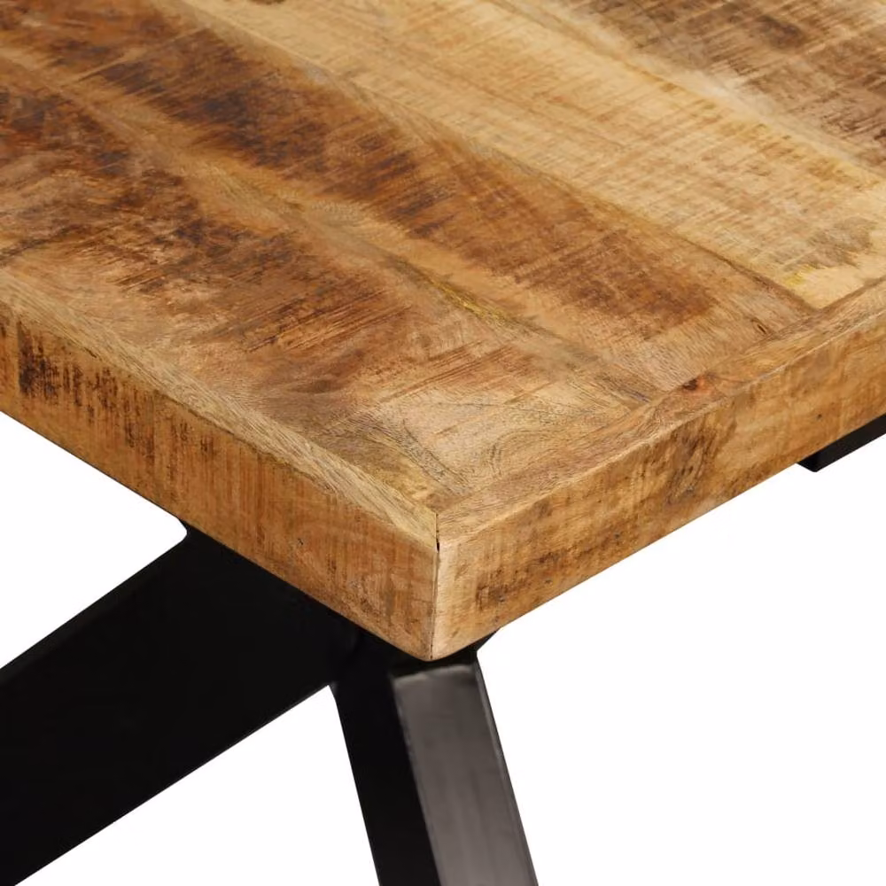 Berkfield Home Rectangular Dining Table in Brown Solid Mango Wood and Steel with X-Frame Design, 180 cm – 6