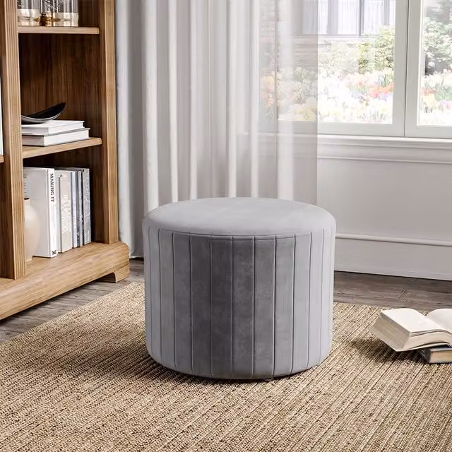 Livingandhome Round Velvet Dressing Table Stool in Grey