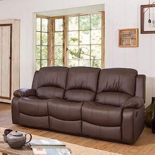 Artemis Home Glendale 3 Seat Manual Reclining Sofa in Brown Bonded Leather, Width: 201 cm